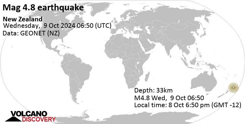 4.8 quake New Zealand Oct 8, 2024 06:50 pm (GMT -12)