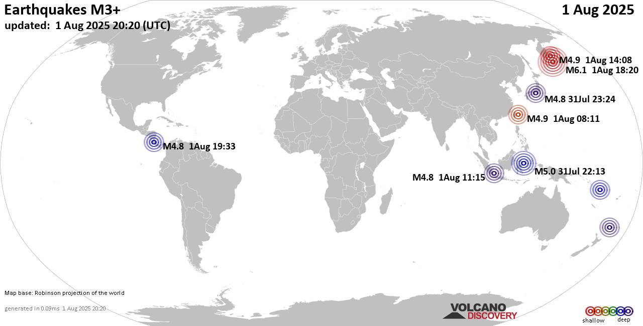 World Earthquake Report for Friday, 1 August 2025