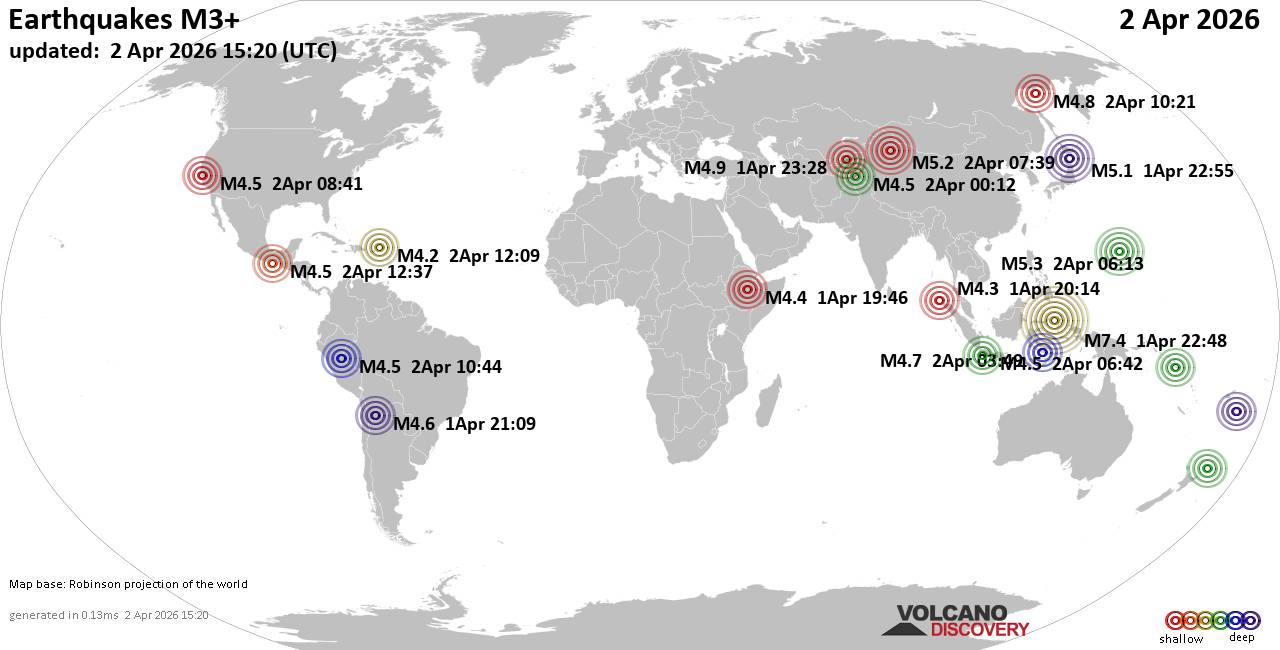 World Earthquake Report for Thursday,  2 April 2026