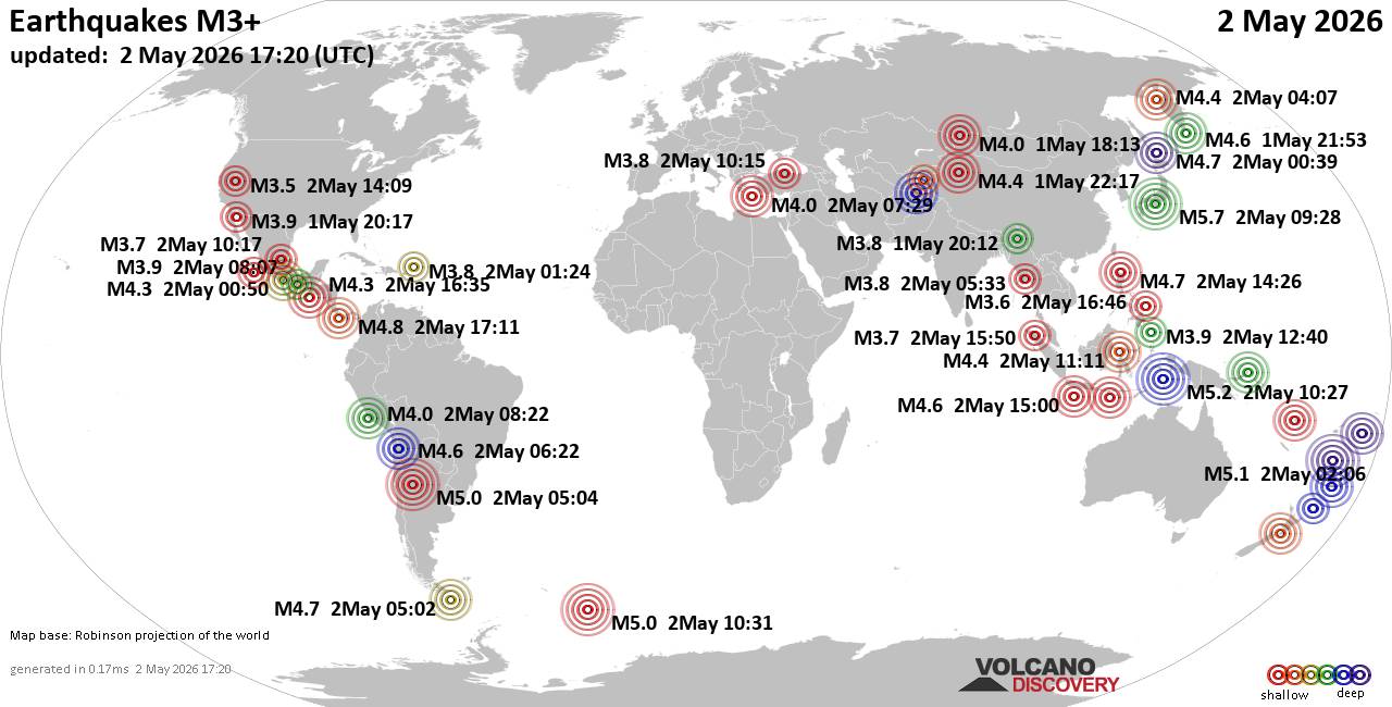 World Earthquake Report for Saturday,  2 May 2026