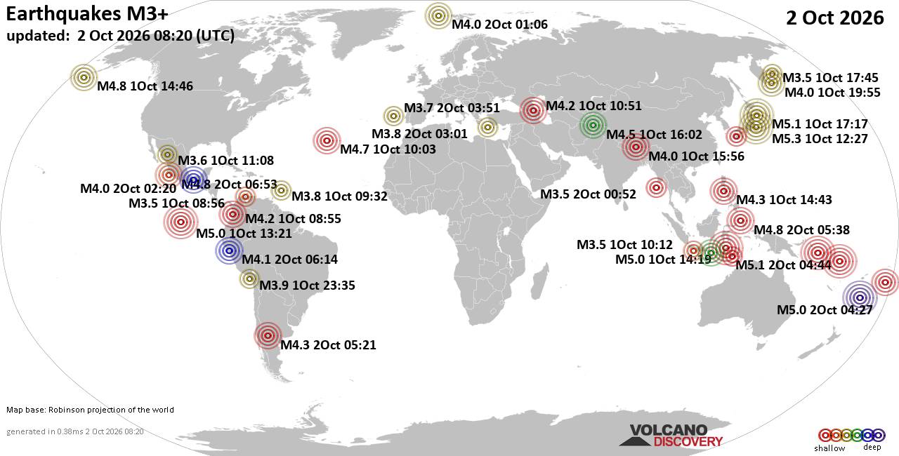 World Earthquake Report for Friday, 2 October 2026
			