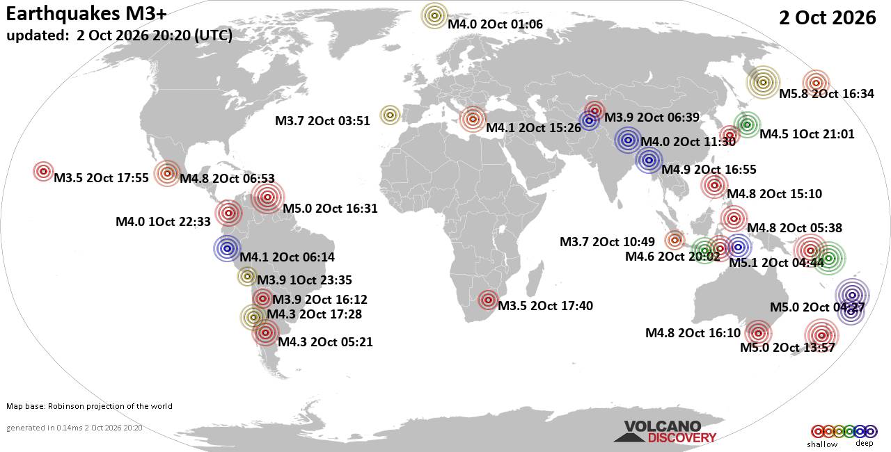 World Earthquake Report for Friday, 2 October 2026
			