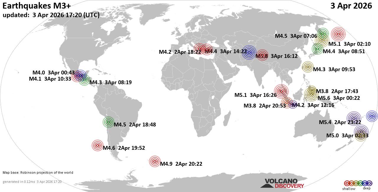 World Earthquake Report for Friday,  3 April 2026