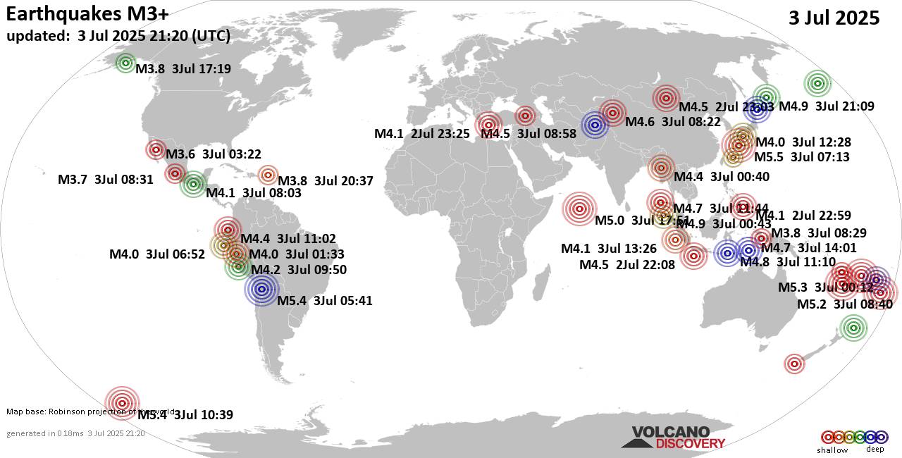 World Earthquake Report for Thursday,  3 July 2025