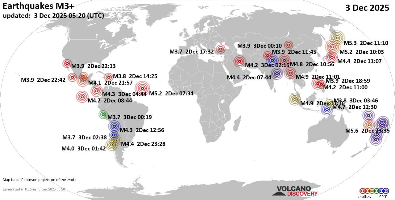 World Earthquake Report for Wednesday,  3 December 2025