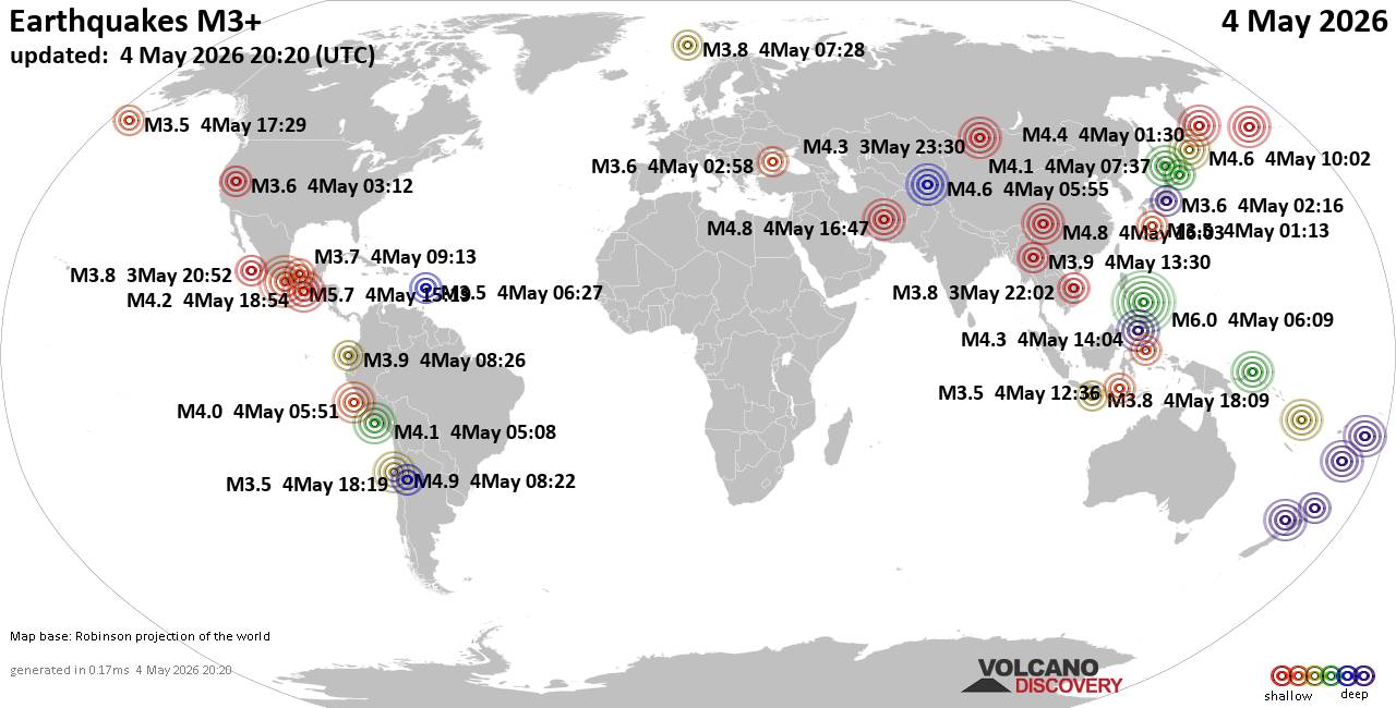 World Earthquake Report for Monday,  4 May 2026