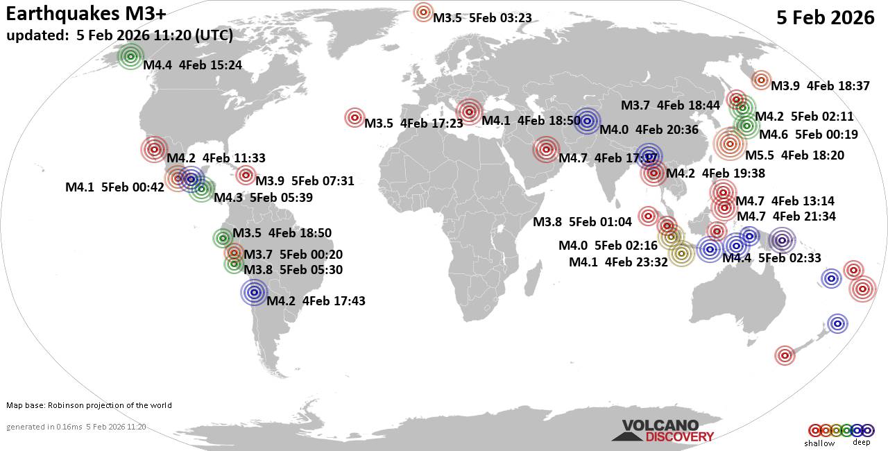 World Earthquake Report for Thursday,  5 February 2026