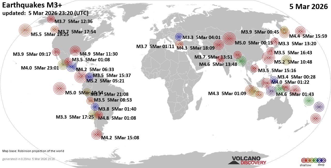 World Earthquake Report for Thursday,  5 March 2026