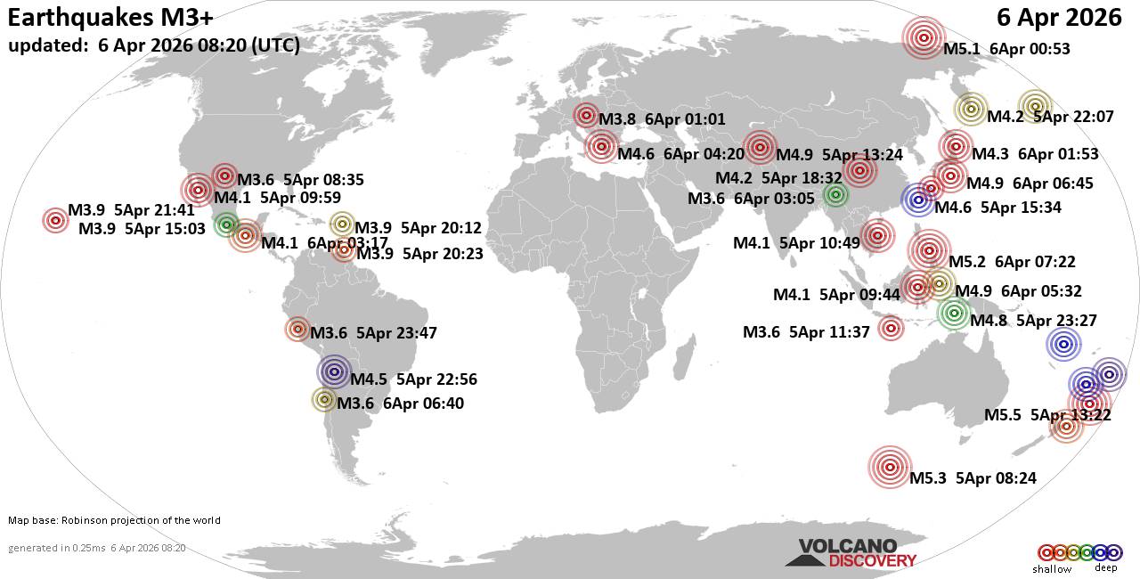 World Earthquake Report for Monday, 6 April 2026