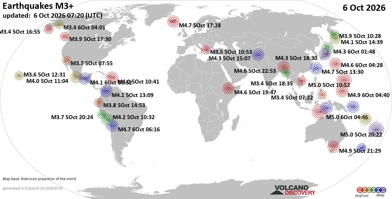World Earthquake Report for Tuesday, 6 October 2026
			