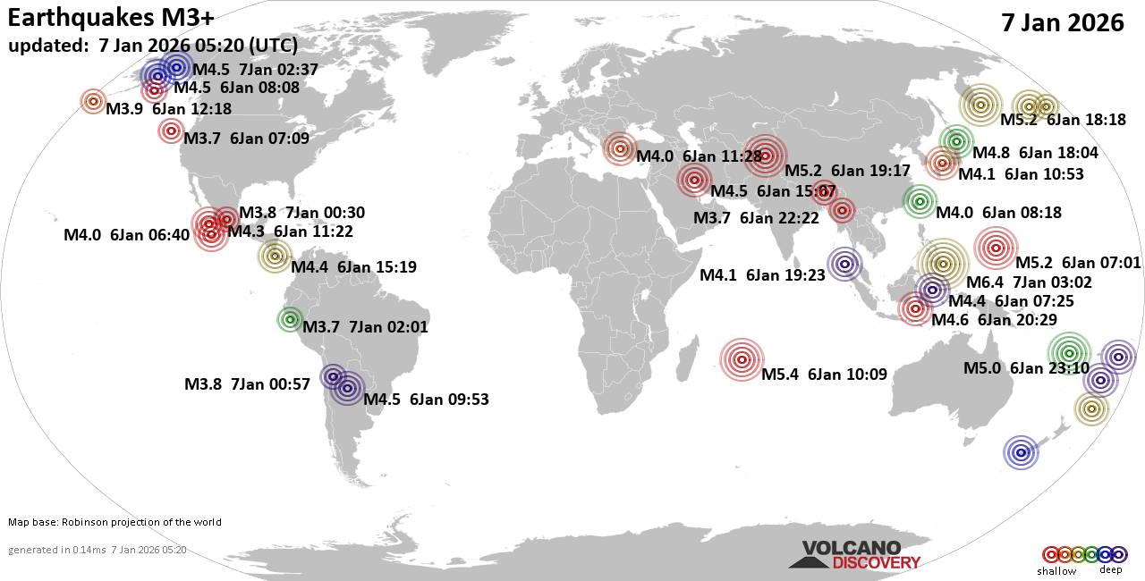 World Earthquake Report for Wednesday, 7 January 2026