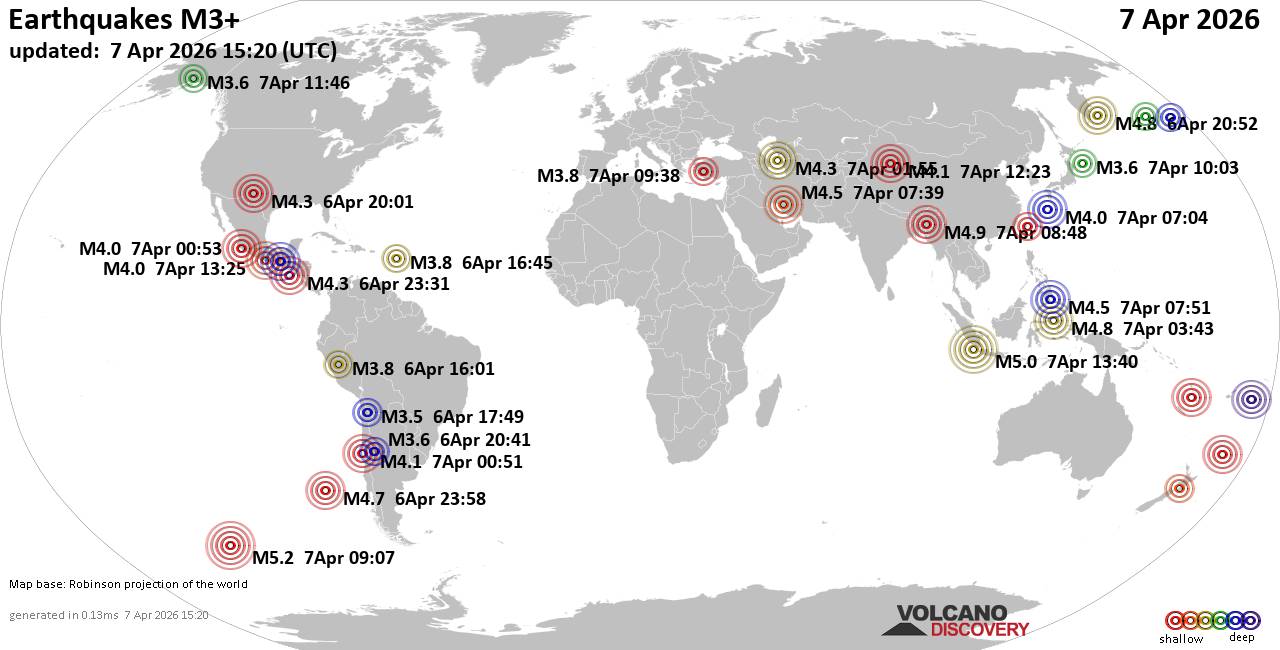 World Earthquake Report for Tuesday,  7 April 2026