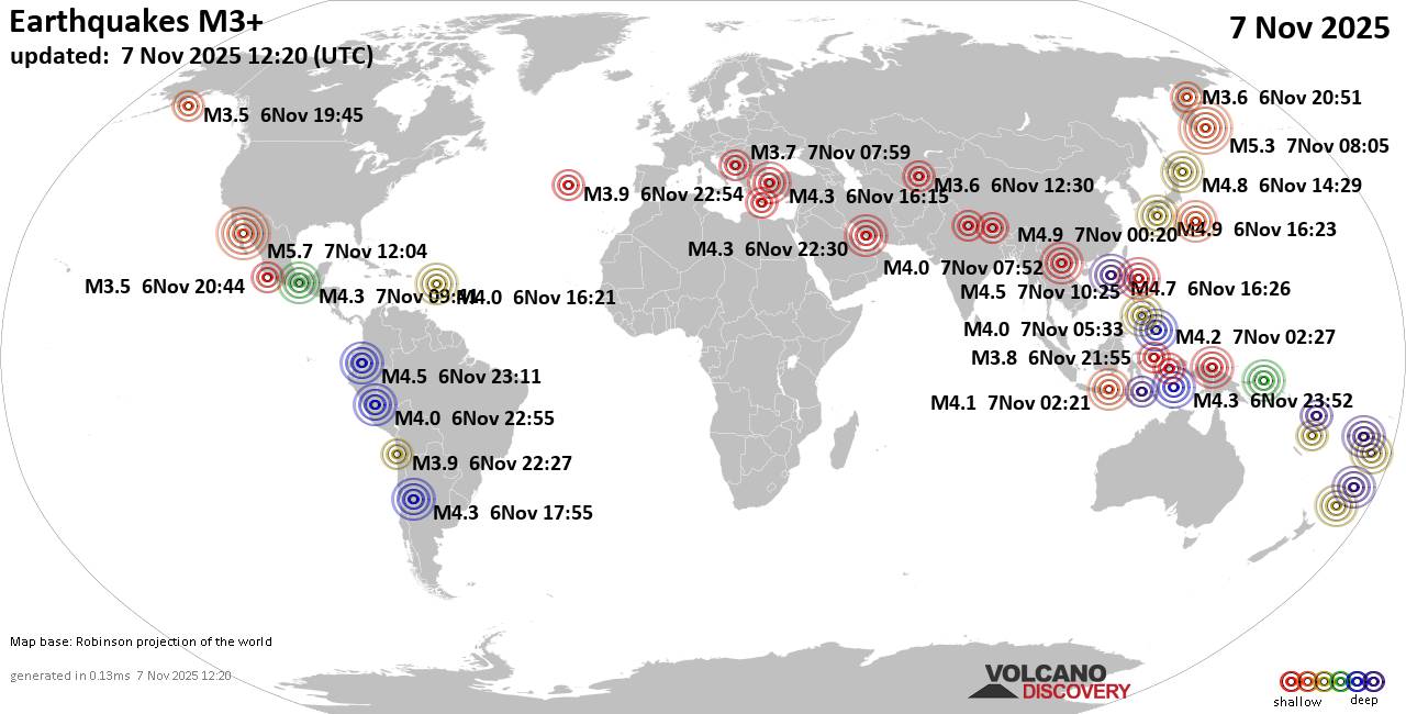 World Earthquake Report for Friday,  7 November 2025