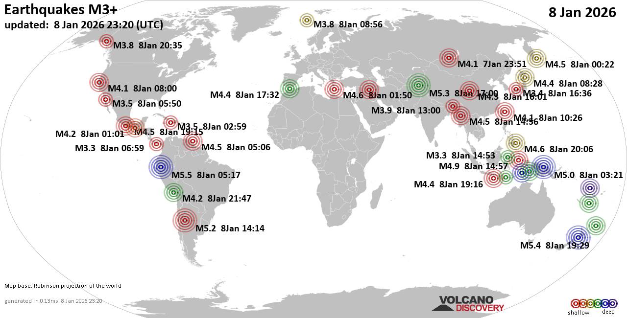 World Earthquake Report for Thursday, 8 January 2026