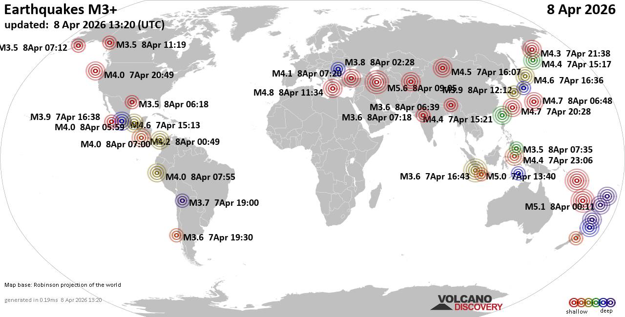World Earthquake Report for Wednesday,  8 April 2026