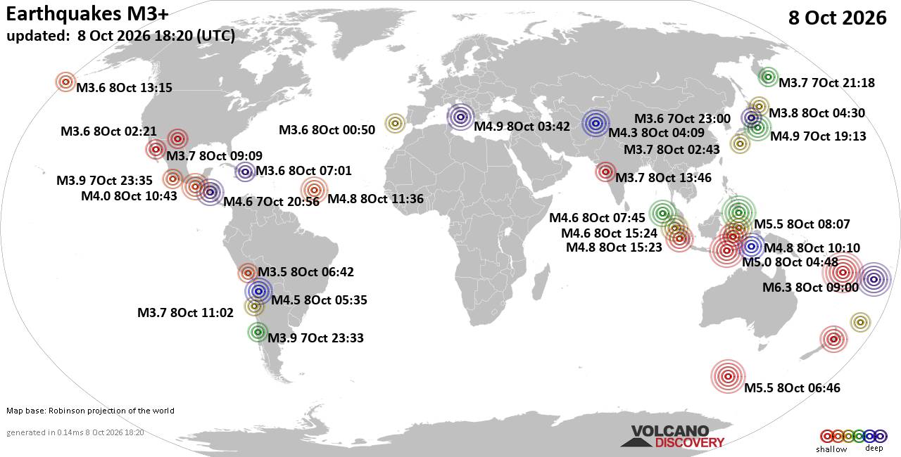 World Earthquake Report for Thursday, 8 October 2026
			