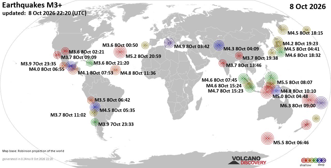 World Earthquake Report for Thursday, 8 October 2026
			