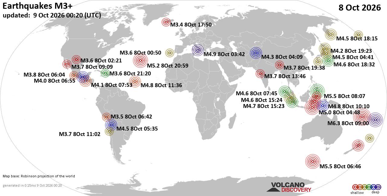 World Earthquake Report for Thursday, 8 October 2026
			