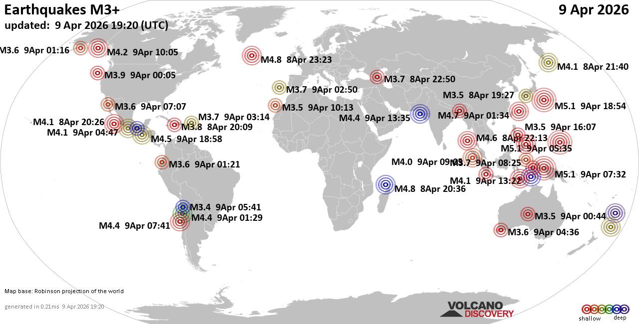 World Earthquake Report for Thursday,  9 April 2026