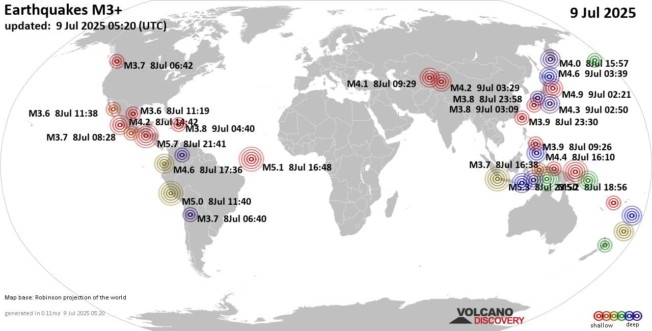 World Earthquake Report for Wednesday, 9 July 2025