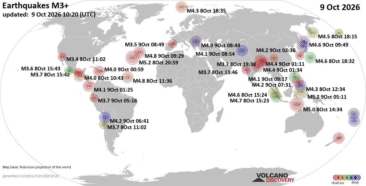 World Earthquake Report for Friday, 9 October 2026
			
