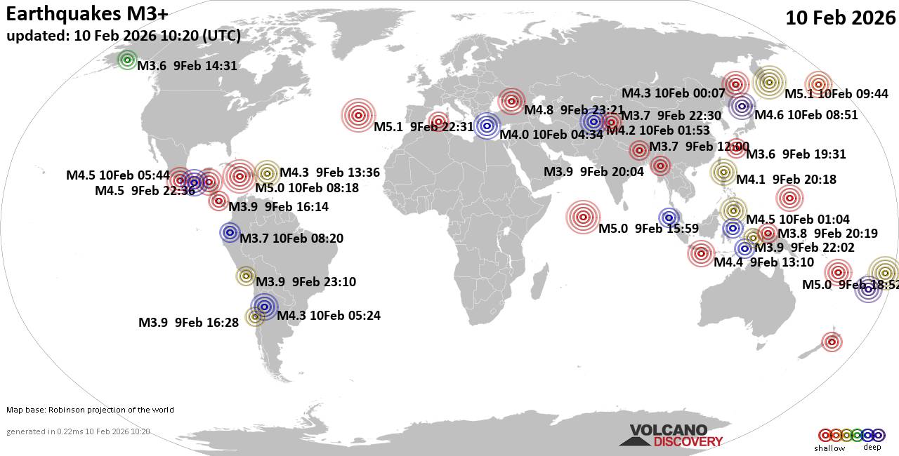 World Earthquake Report for Tuesday, 10 February 2026