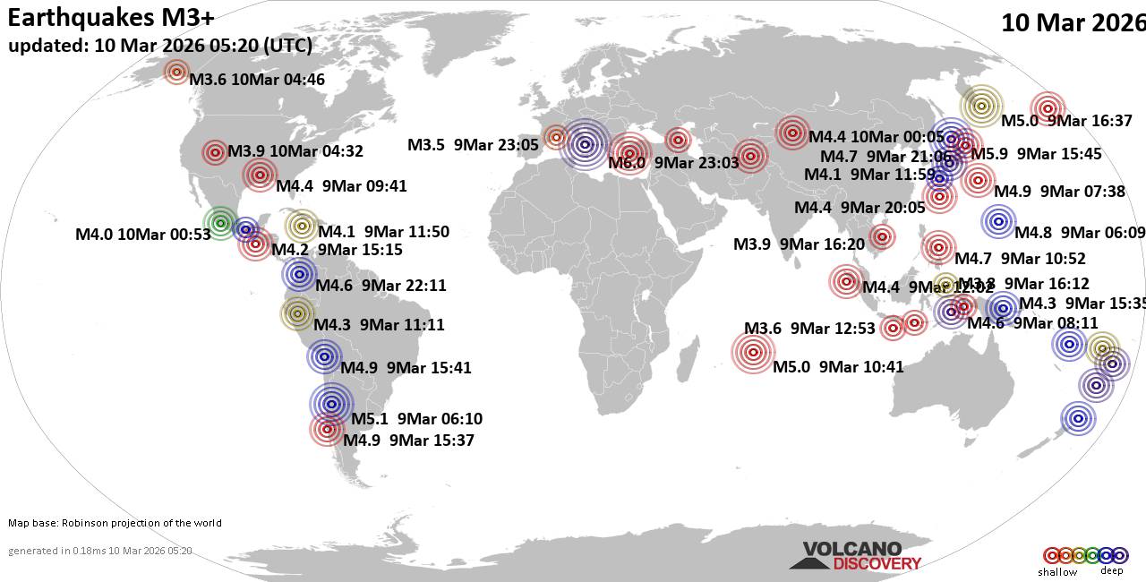 World Earthquake Report for Tuesday, 10 March 2026