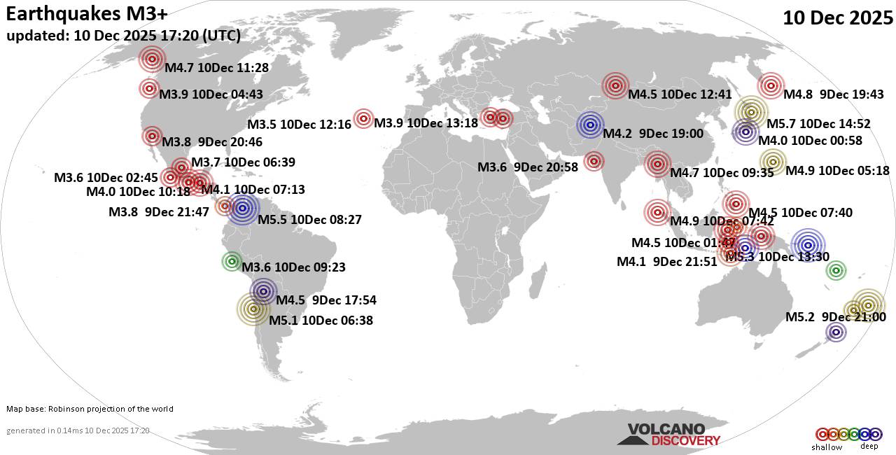World Earthquake Report for Wednesday, 10 December 2025