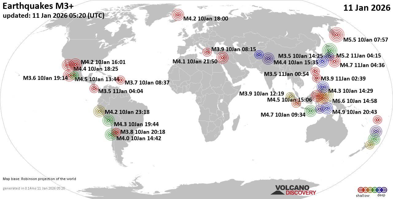 World Earthquake Report for Sunday, 11 January 2026