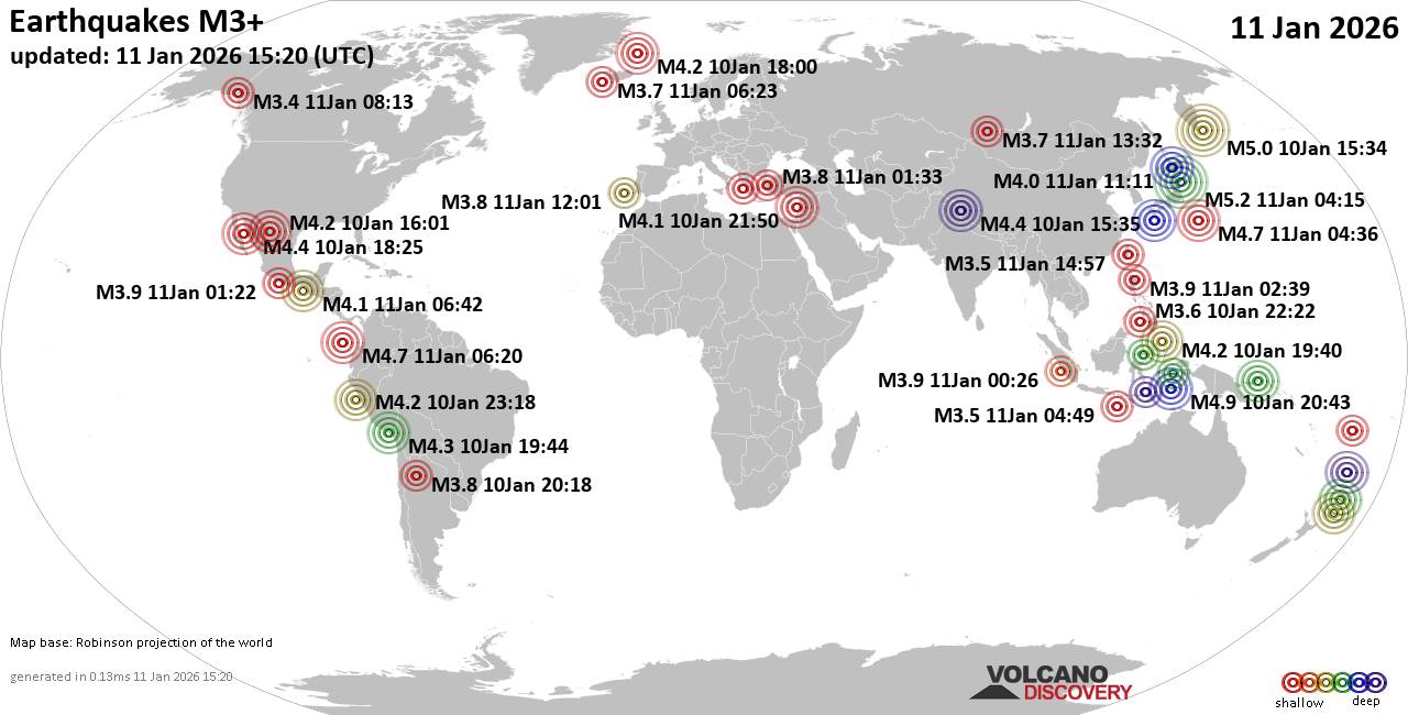 World Earthquake Report for Sunday, 11 January 2026