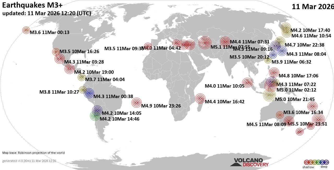 World Earthquake Report for Wednesday, 11 March 2026