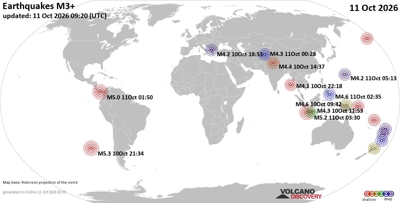World Earthquake Report for Sunday, 11 October 2026
			