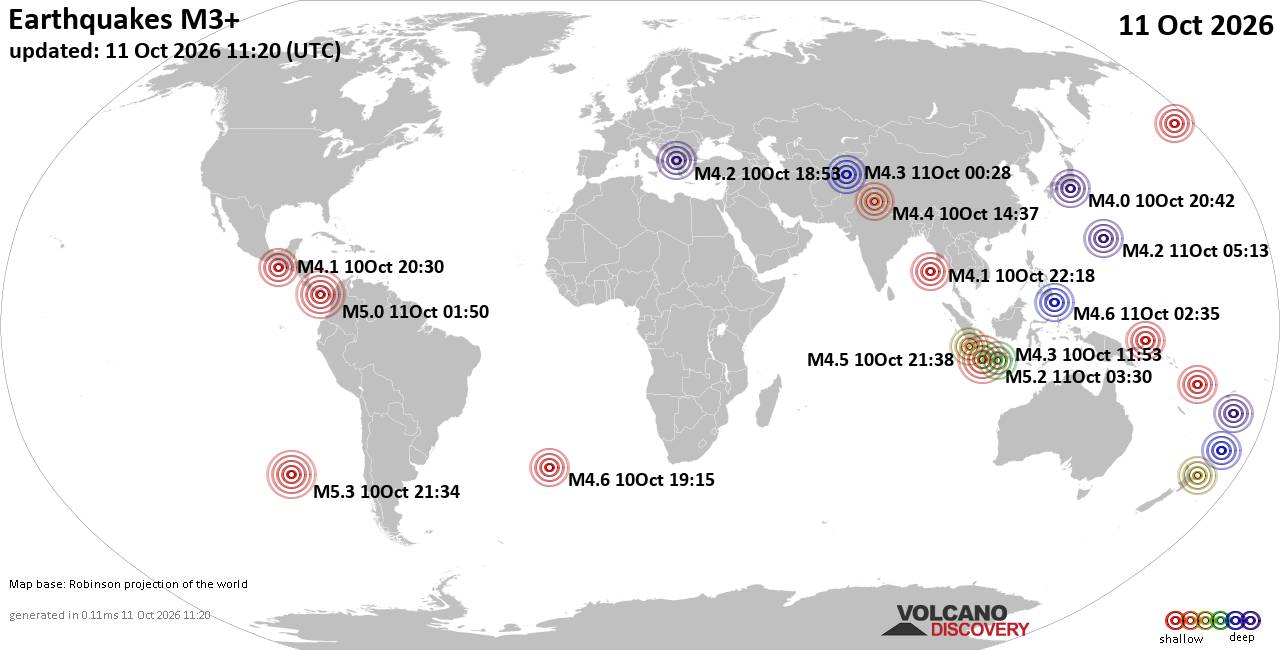 World Earthquake Report for Sunday, 11 October 2026
			