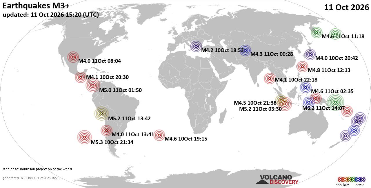World Earthquake Report for Sunday, 11 October 2026
			