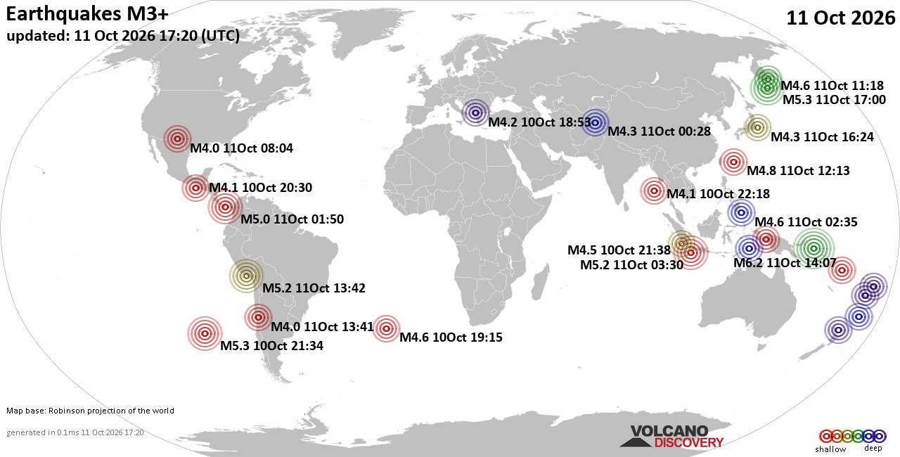 World Earthquake Report for Sunday, 11 October 2026
			