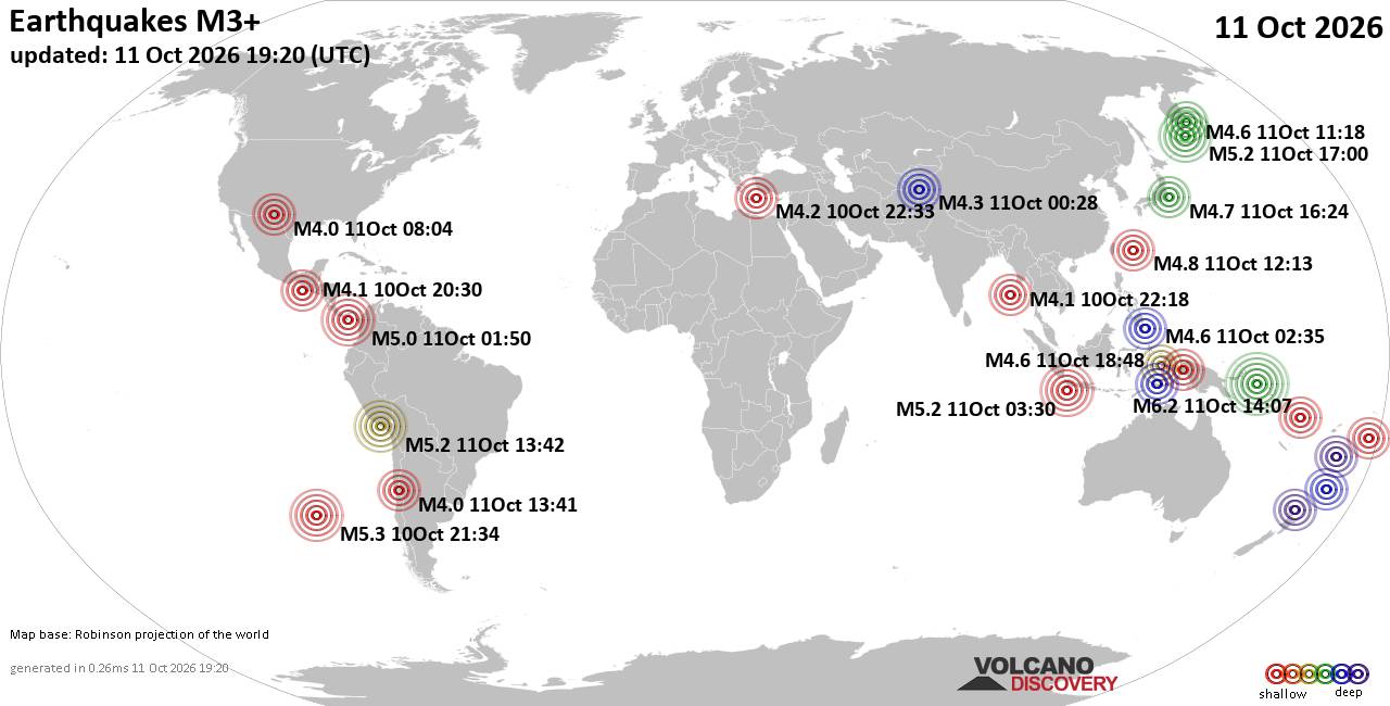 World Earthquake Report for Sunday, 11 October 2026
			