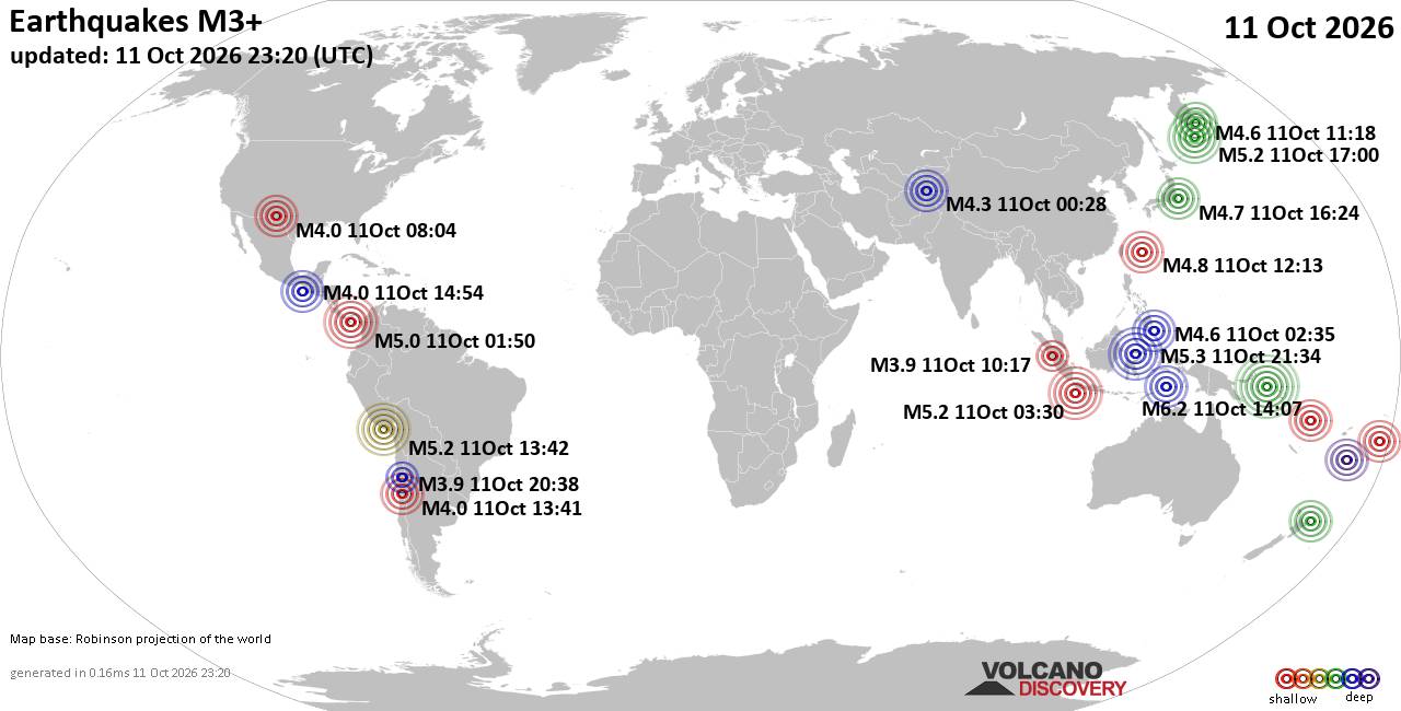 World Earthquake Report for Sunday, 11 October 2026
			
