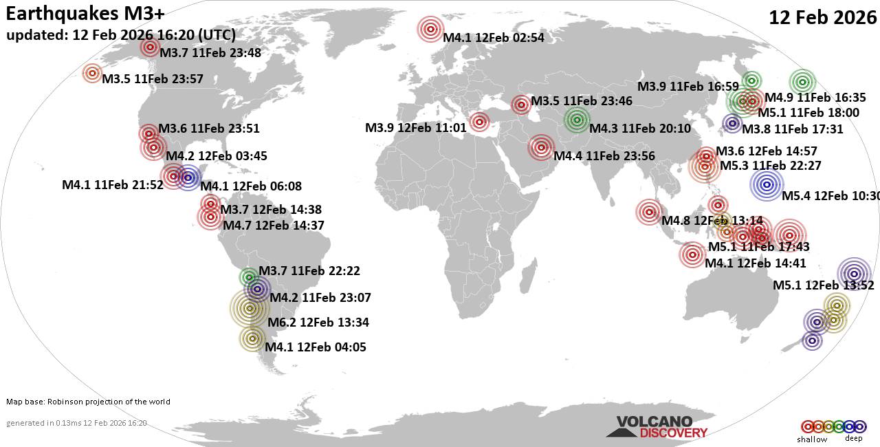 World Earthquake Report for Thursday, 12 February 2026