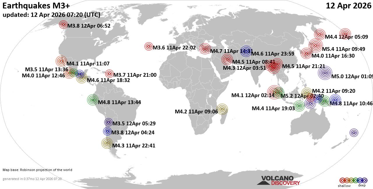World Earthquake Report for Sunday, 12 April 2026