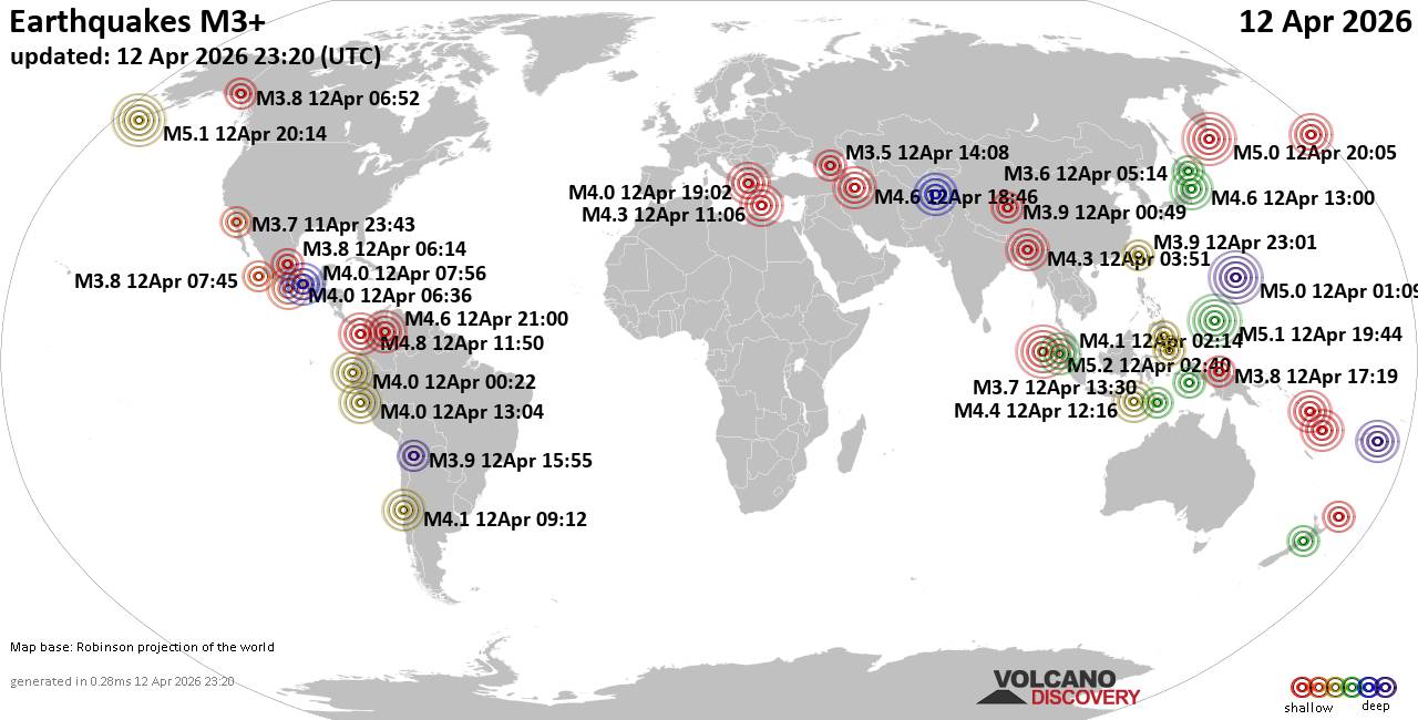World Earthquake Report for Sunday, 12 April 2026