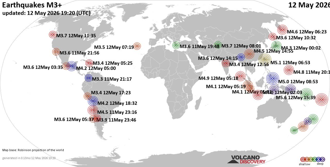World Earthquake Report for Tuesday, 12 May 2026