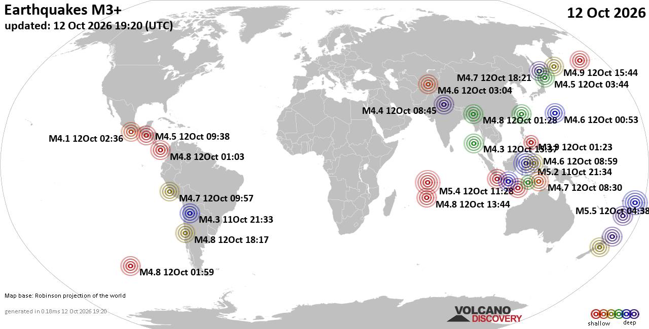 World Earthquake Report for Monday, 12 October 2026
			