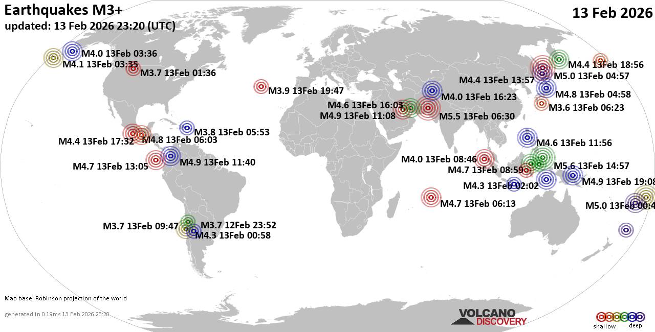 World Earthquake Report for Friday, 13 February 2026