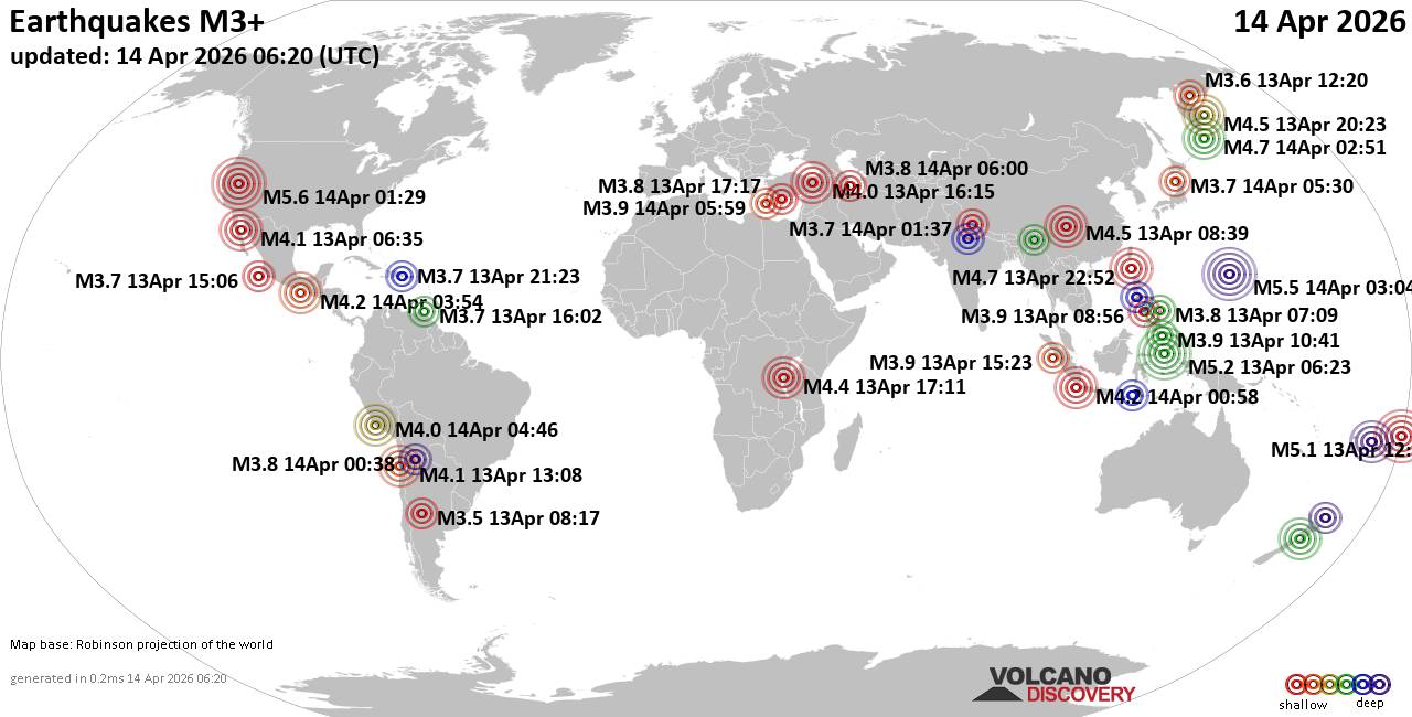 World Earthquake Report for Tuesday, 14 April 2026