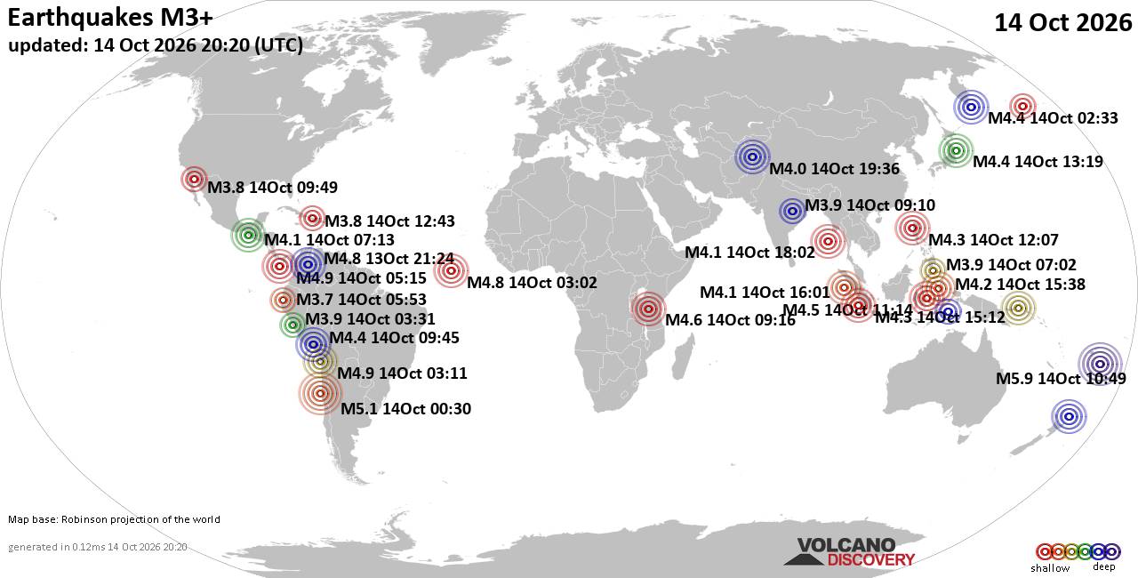 World Earthquake Report for Wednesday, 14 October 2026
			