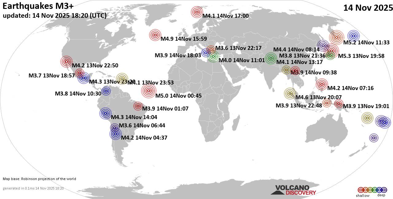 World Earthquake Report for Friday, 14 November 2025