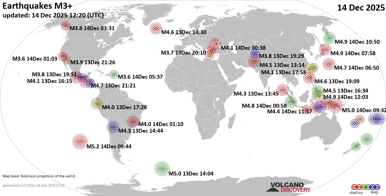 World Earthquake Report for Sunday, 14 December 2025