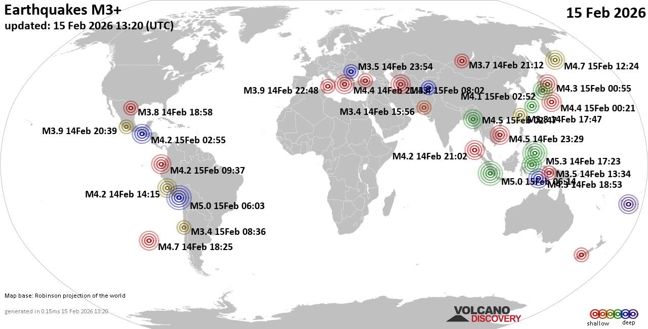World Earthquake Report for Sunday, 15 February 2026