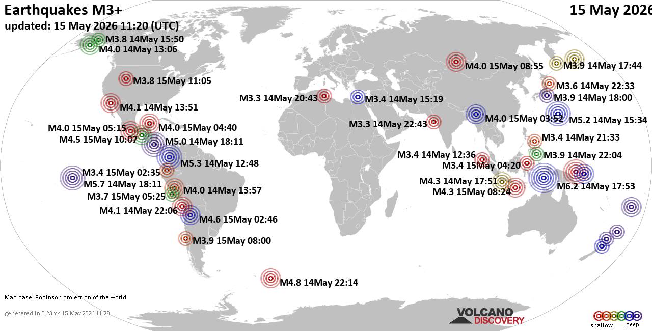 World Earthquake Report for Friday, 15 May 2026