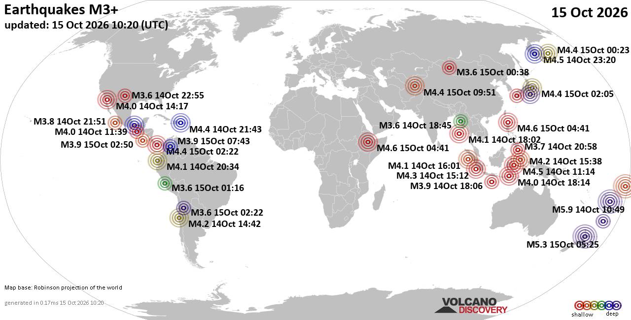 World Earthquake Report for Thursday, 15 October 2026
			